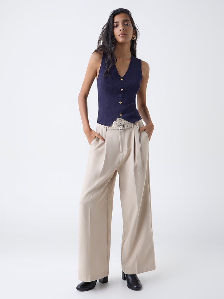 Nuon Navy Ribbed Top