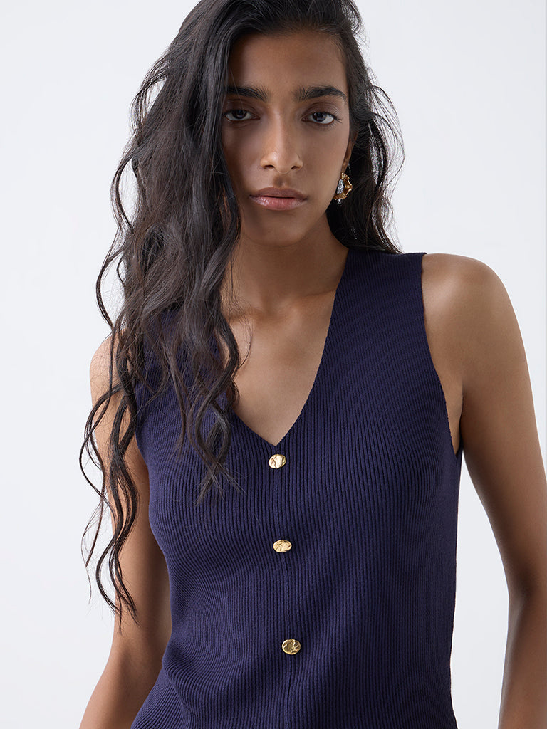 Nuon Navy Ribbed Top