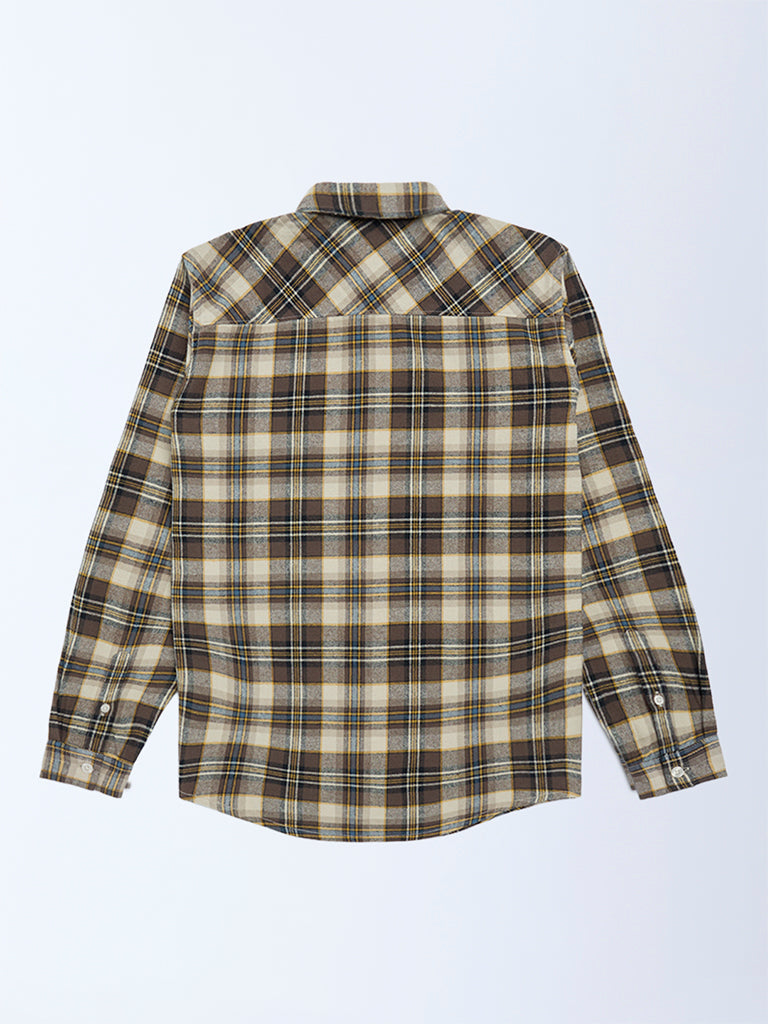 Boys Brown Checkered Cotton Shirt