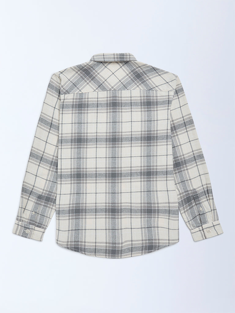 Boys Grey Checks Printed Cotton Shirt
