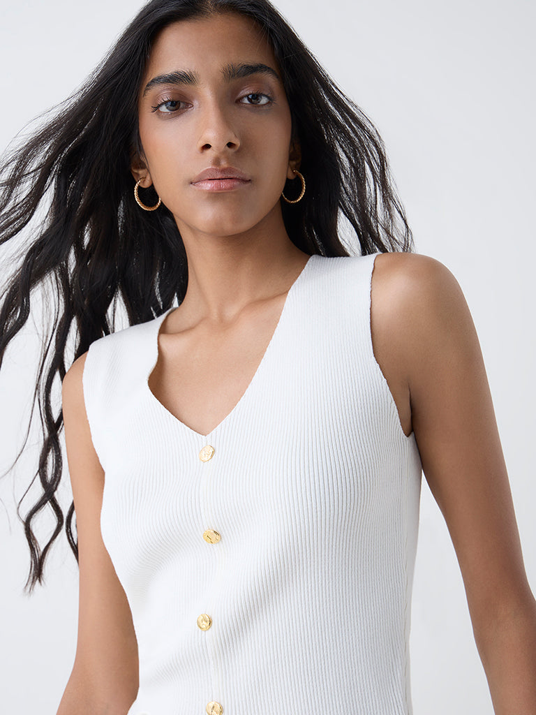 Nuon White Ribbed Top