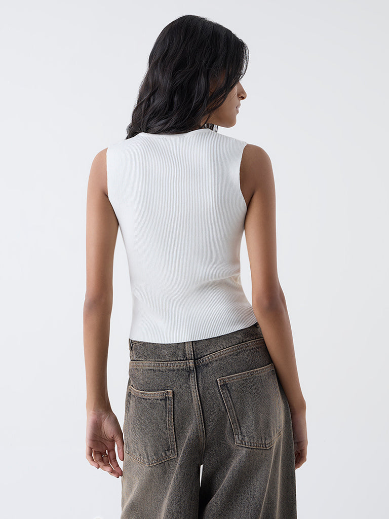 Nuon White Ribbed Top