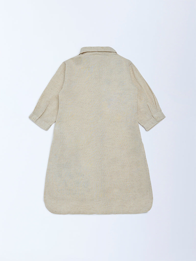 Utsa Kids Girls Beige Embroidered Cotton-Blend Tunic - (2-8 yrs)