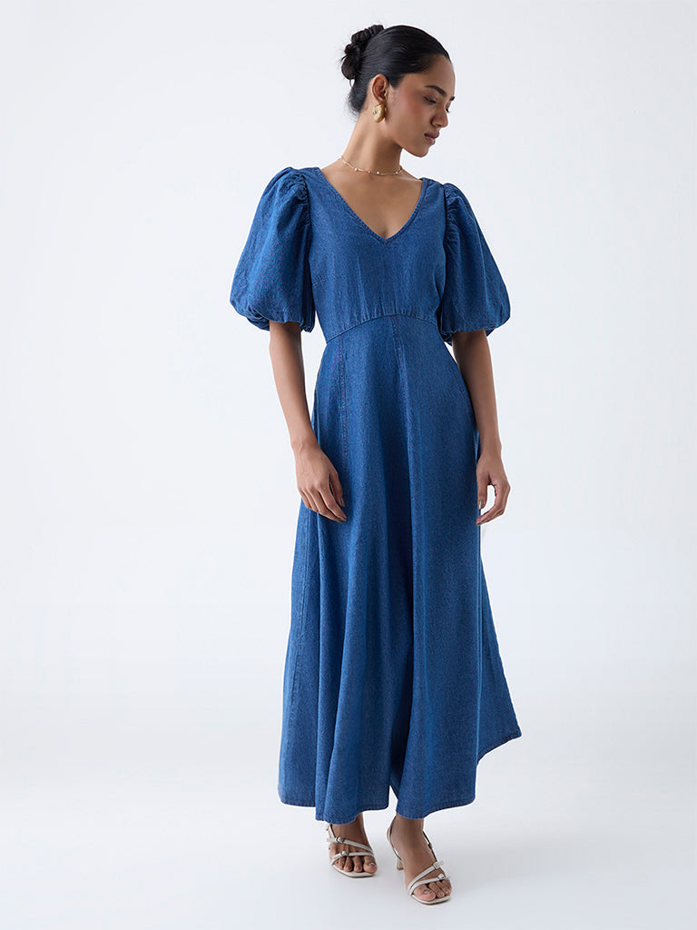 LOV Blue Denim A-Line Dress
