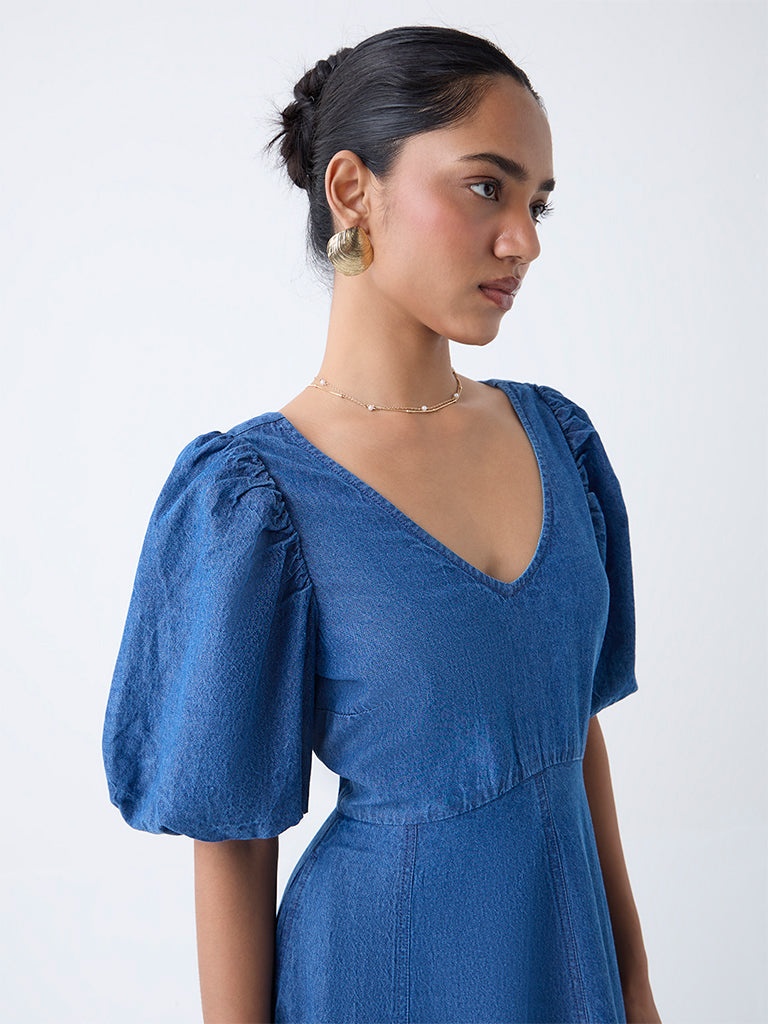 LOV Blue Denim A-Line Dress