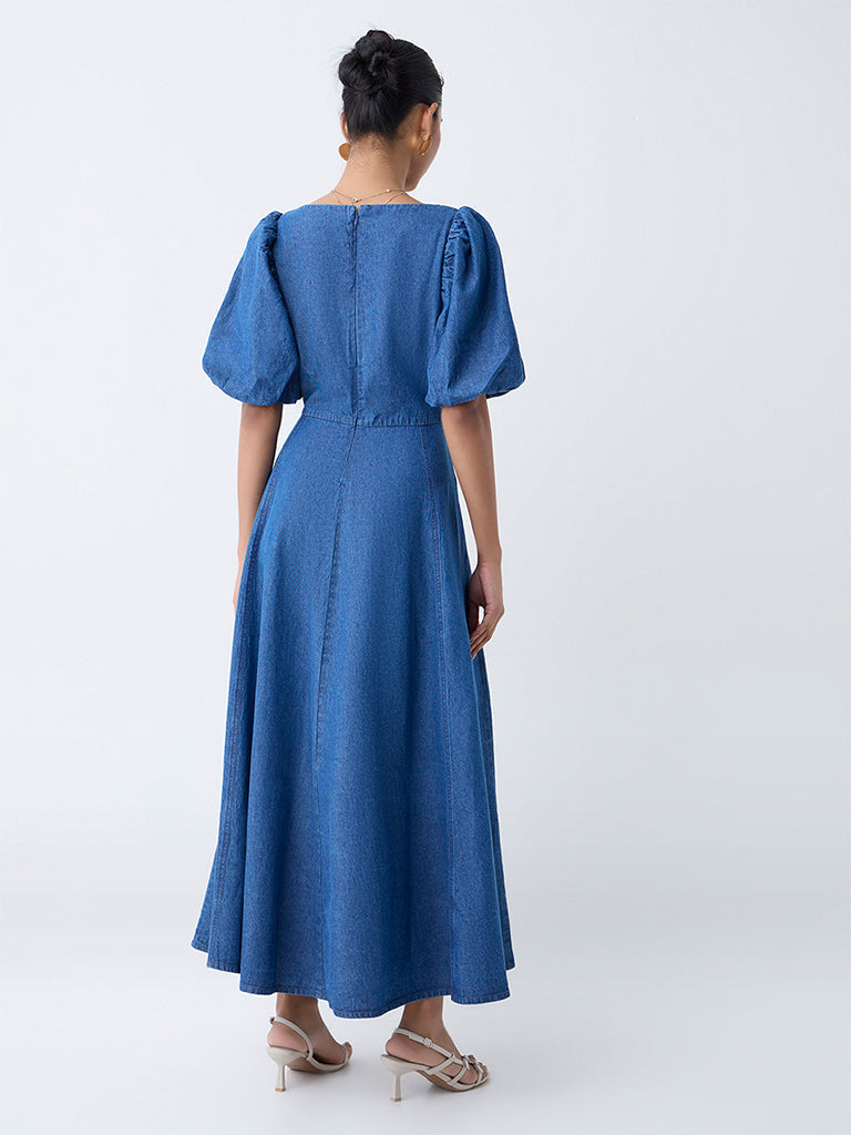 LOV Blue Denim A-Line Dress