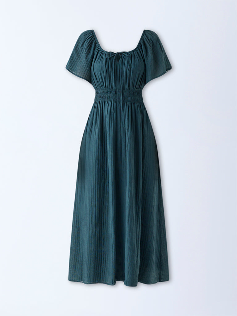LOV Teal Textured A-Line Dress