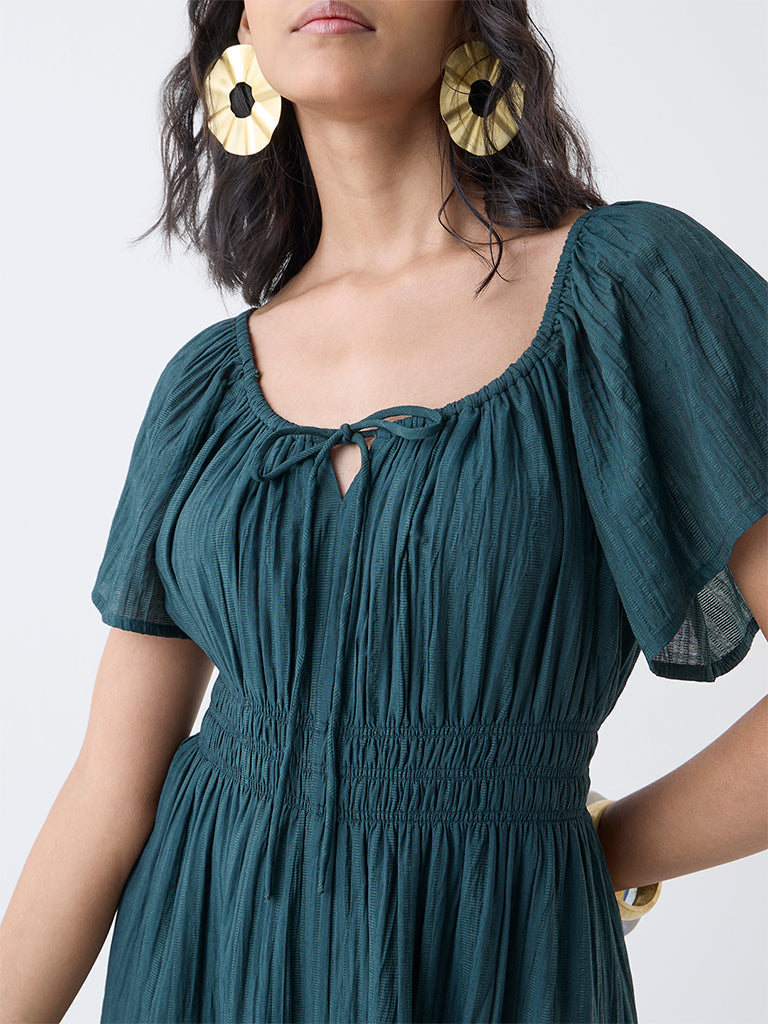 LOV Teal Textured A-Line Dress