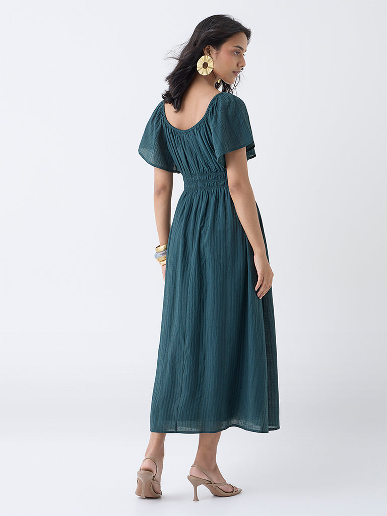 LOV Teal Textured A-Line Dress