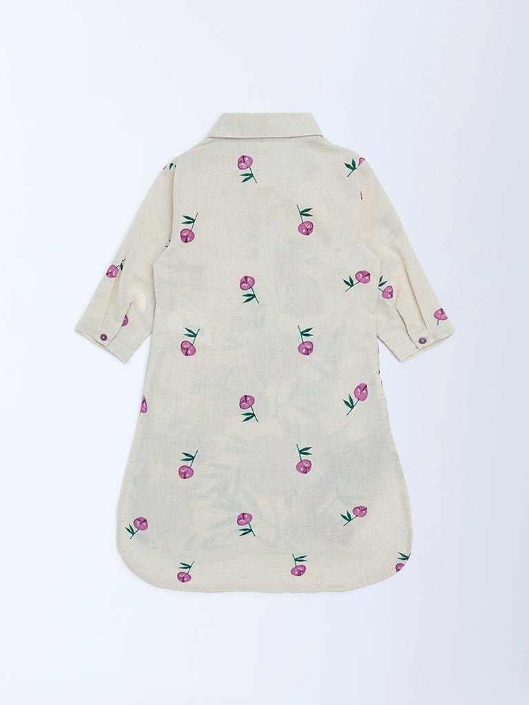 Utsa Kids Girls Off-White Floral Cotton-Blend Tunic - (2 - 8yrs)