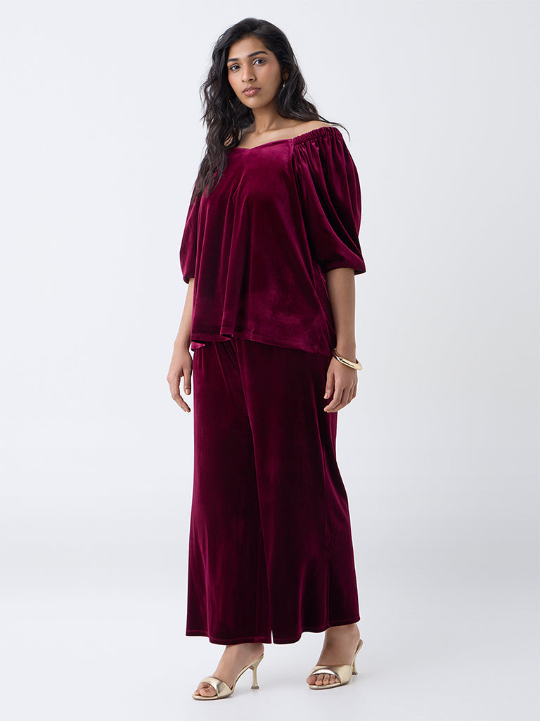 Gia Maroon Off-Shoulder Velvet Top