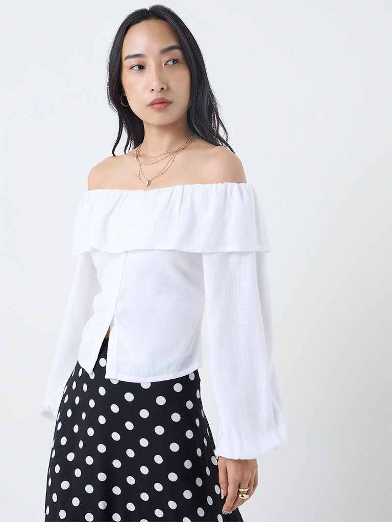LOV Off-White Off-Shoulder Top