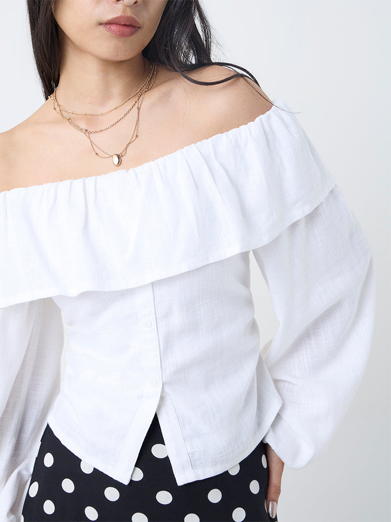 LOV Off-White Off-Shoulder Top