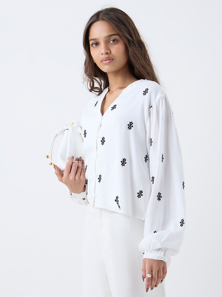 LOV White Embroidered Blouse