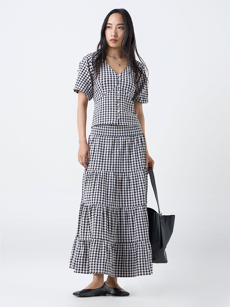 LOV Black Gingham Checkered High-Rise Skirt