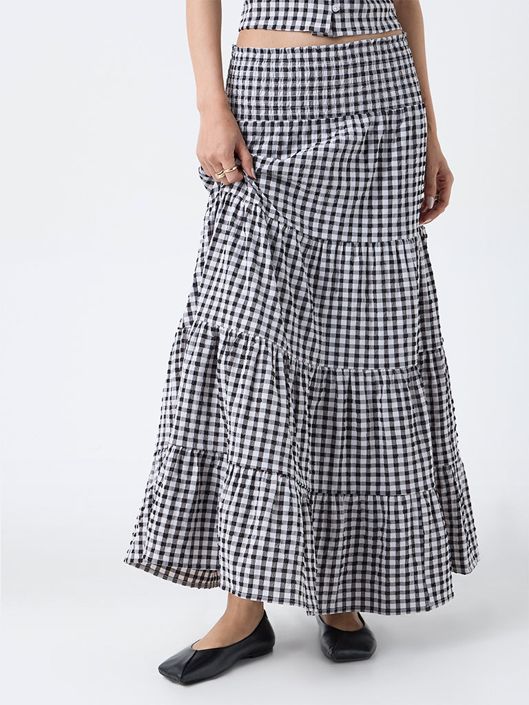 LOV Black Gingham Checkered High-Rise Skirt