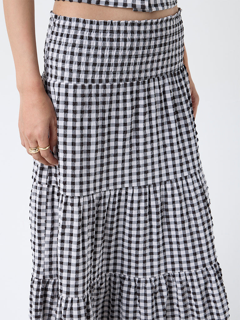 LOV Black Gingham Checkered High-Rise Skirt