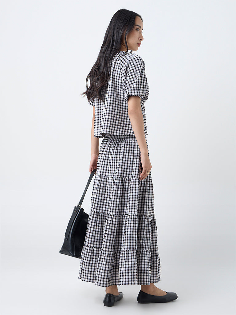 LOV Black Gingham Checkered High-Rise Skirt