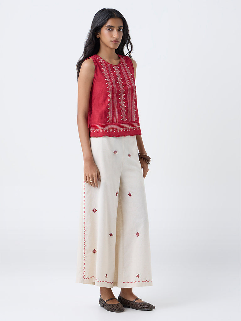 Bombay Paisley Red Embroidered Cotton Top