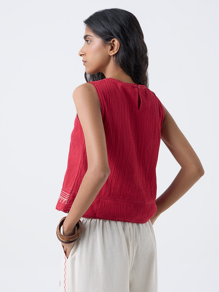 Bombay Paisley Red Embroidered Cotton Top