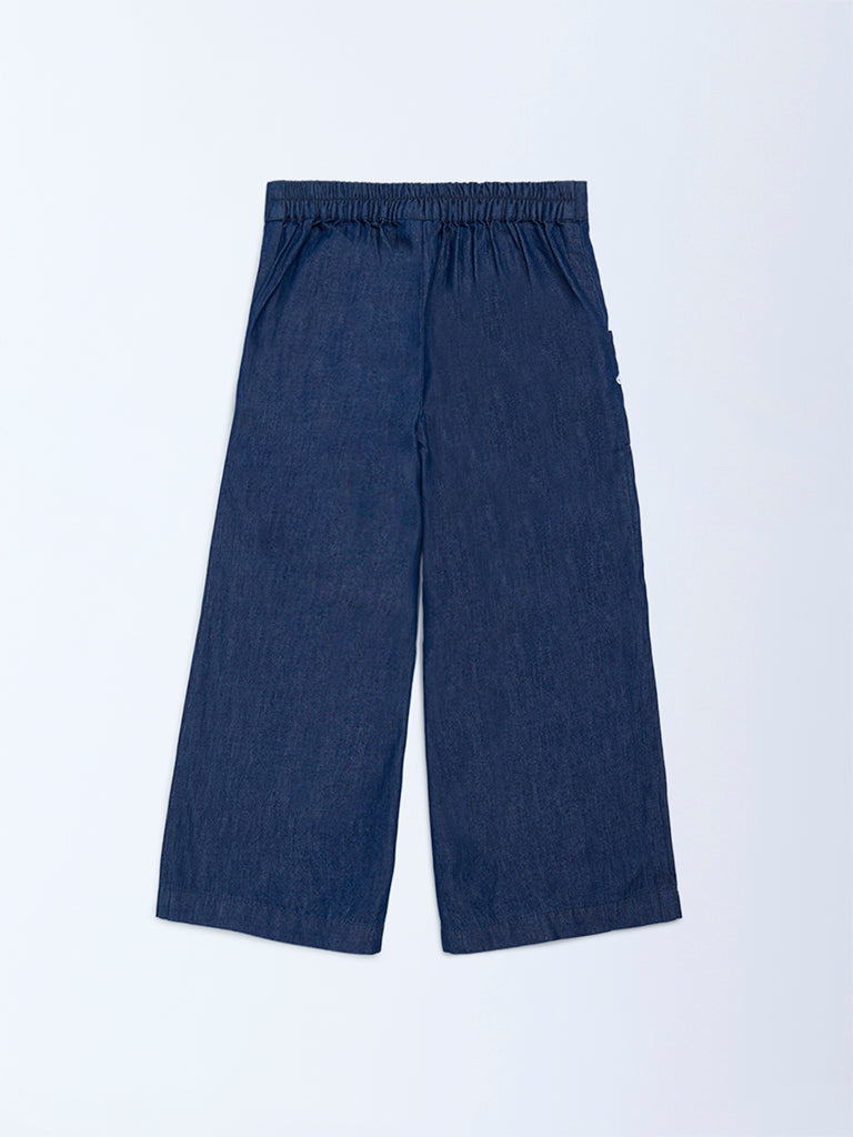 Utsa Kids Girls Navy Embroidered Denim Pants - (2-8 yrs)
