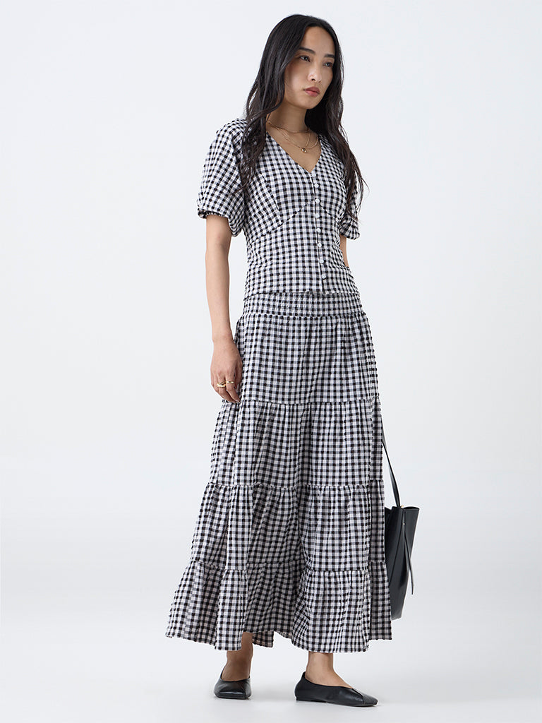 LOV Black Gingham Checkered Top