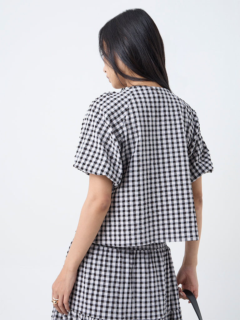 LOV Black Gingham Checkered Top