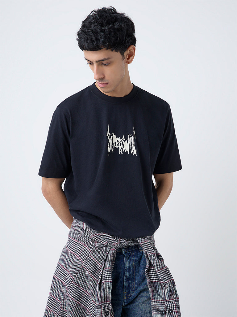 Nuon Black Printed Relaxed-Fit Cotton T-Shirt