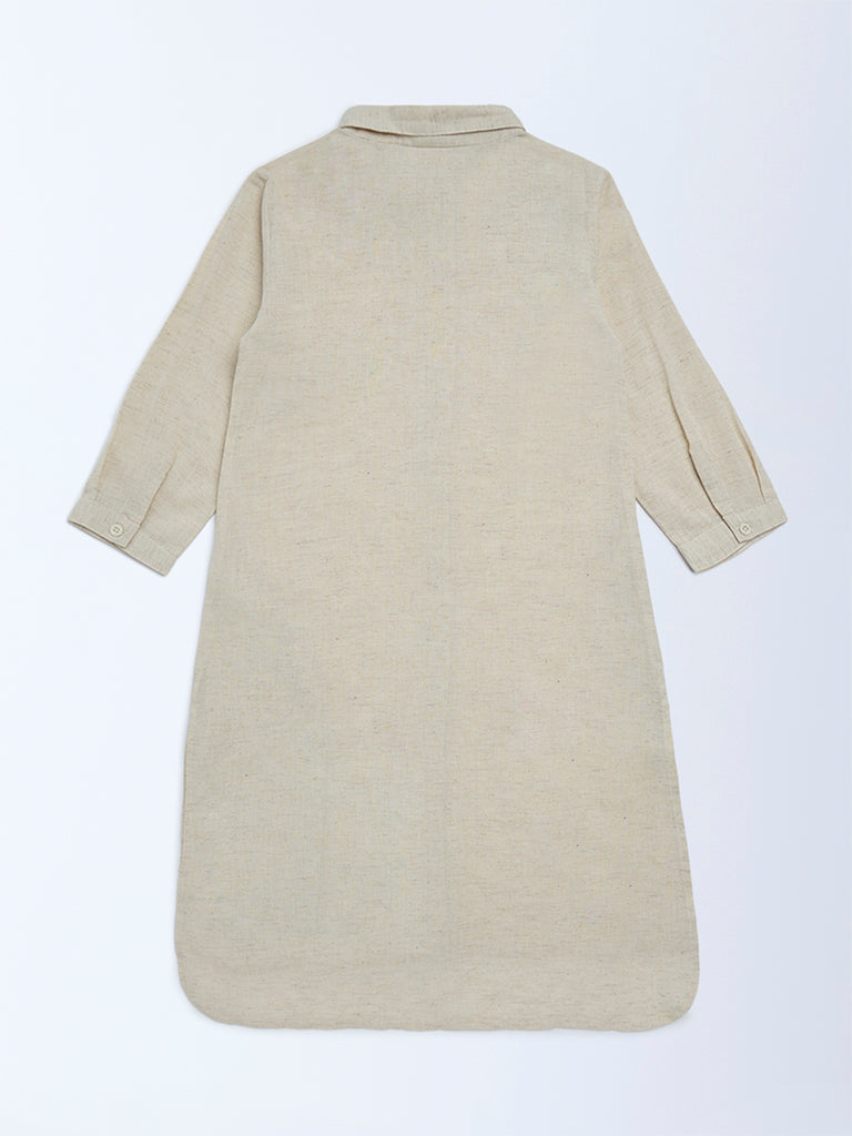 Utsa Kids Girls Beige Embroidered Cotton-Blend Tunic - (8-14 yrs)
