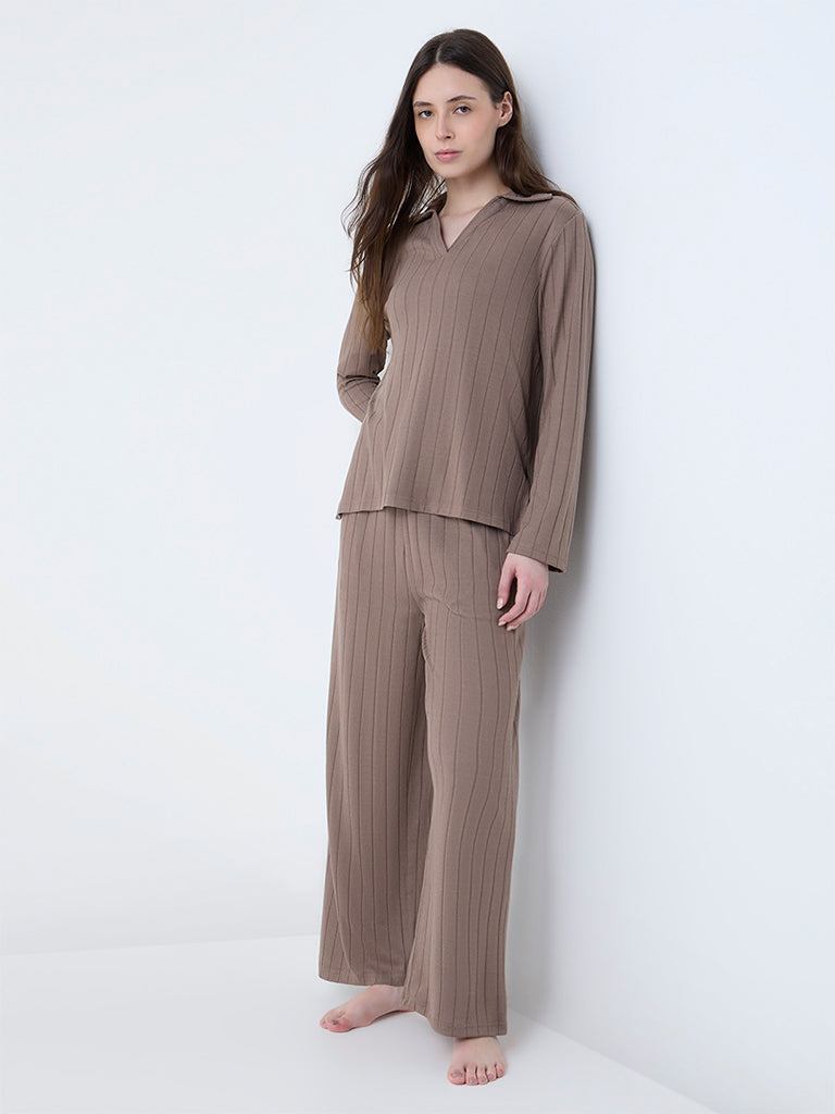 Wunderlove Brown Ribbed-Textured Top