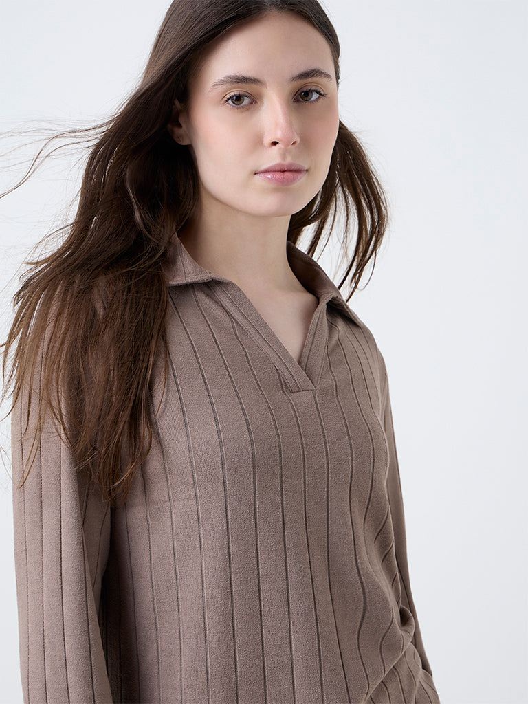 Wunderlove Brown Ribbed-Textured Top