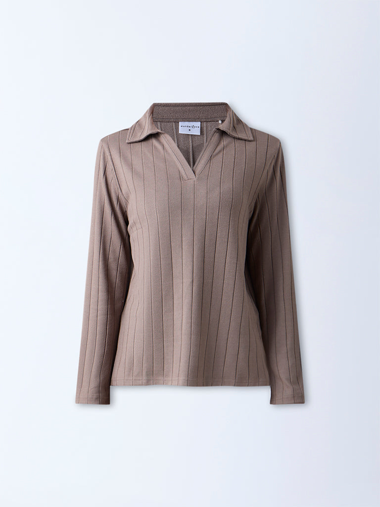 Wunderlove Brown Ribbed-Textured Top