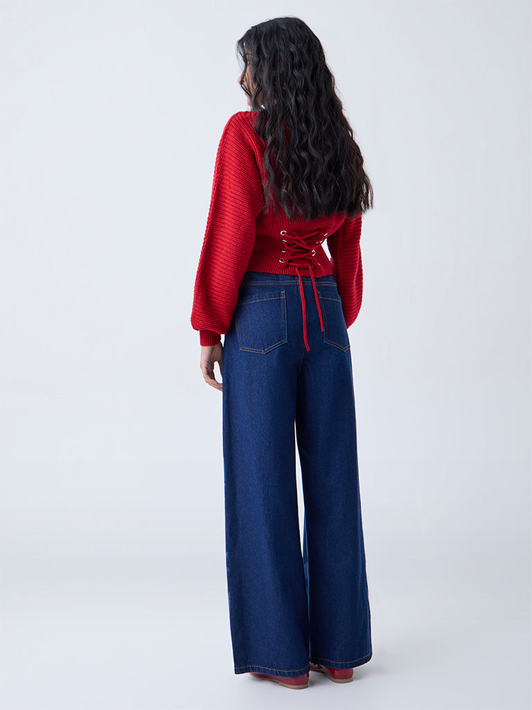 Nuon Blue Printed Relaxed-Fit High-Rise Jeans