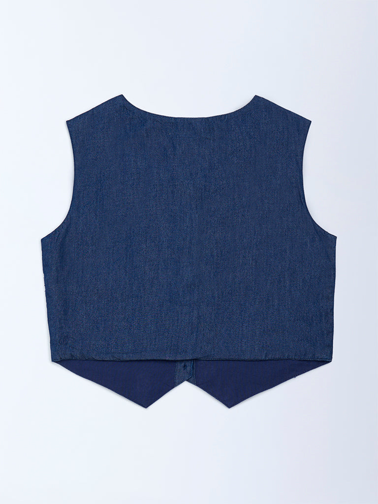 Utsa Kids Girls Navy Embroidered Denim Waistcoat - (8-14 yrs)