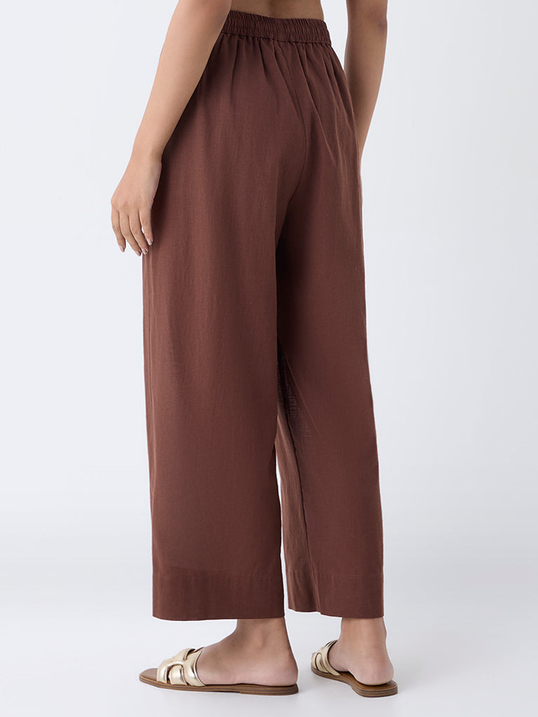 Utsa Brown Solid Cotton Pants