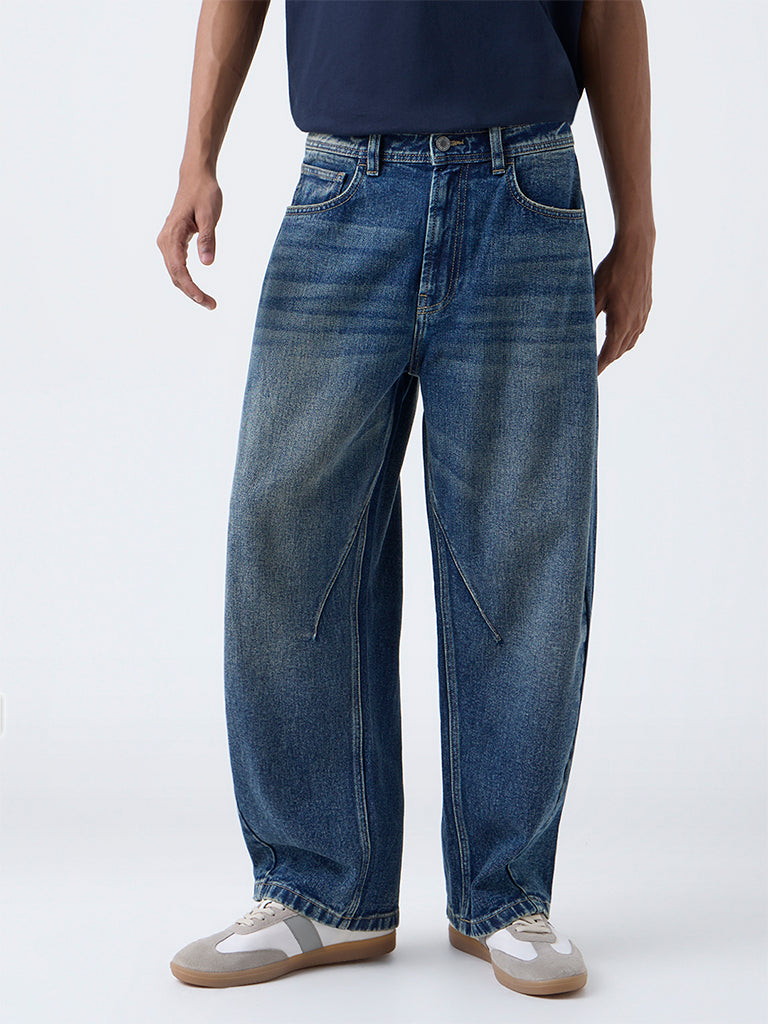 Nuon Blue Faded Relaxed-Fit Mid-Rise Jeans
