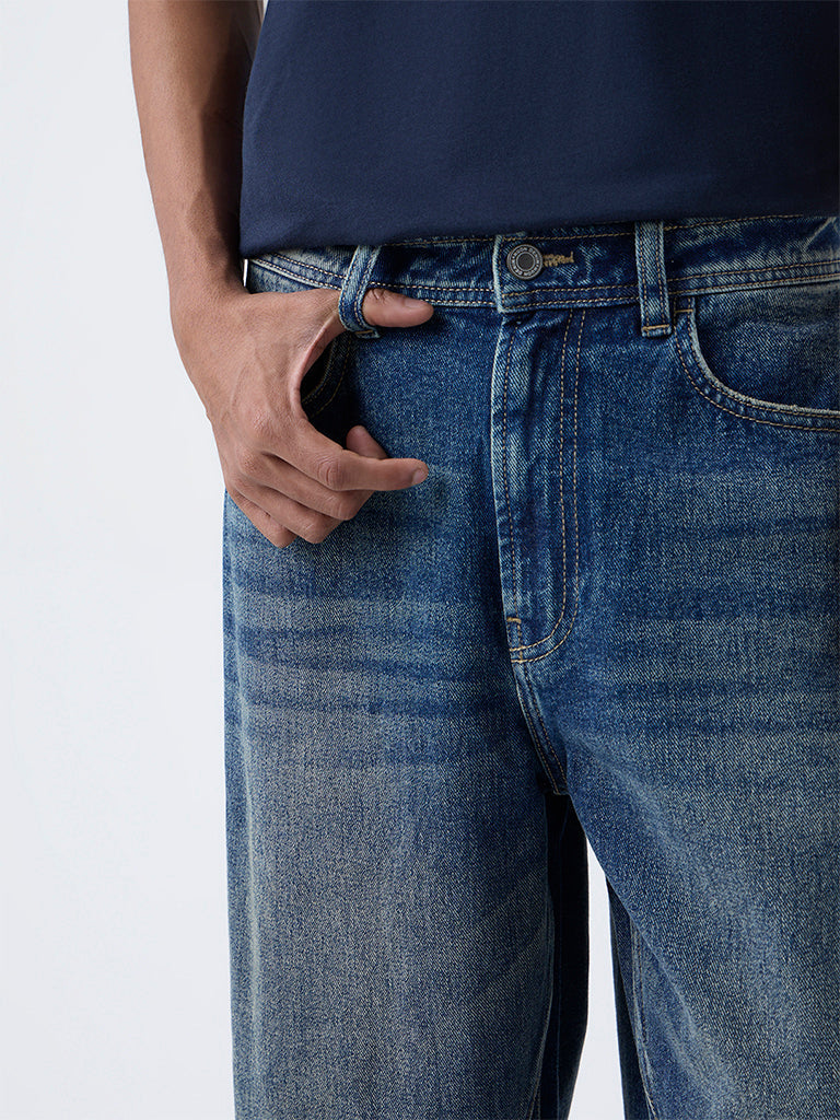 Nuon Blue Faded Relaxed-Fit Mid-Rise Jeans