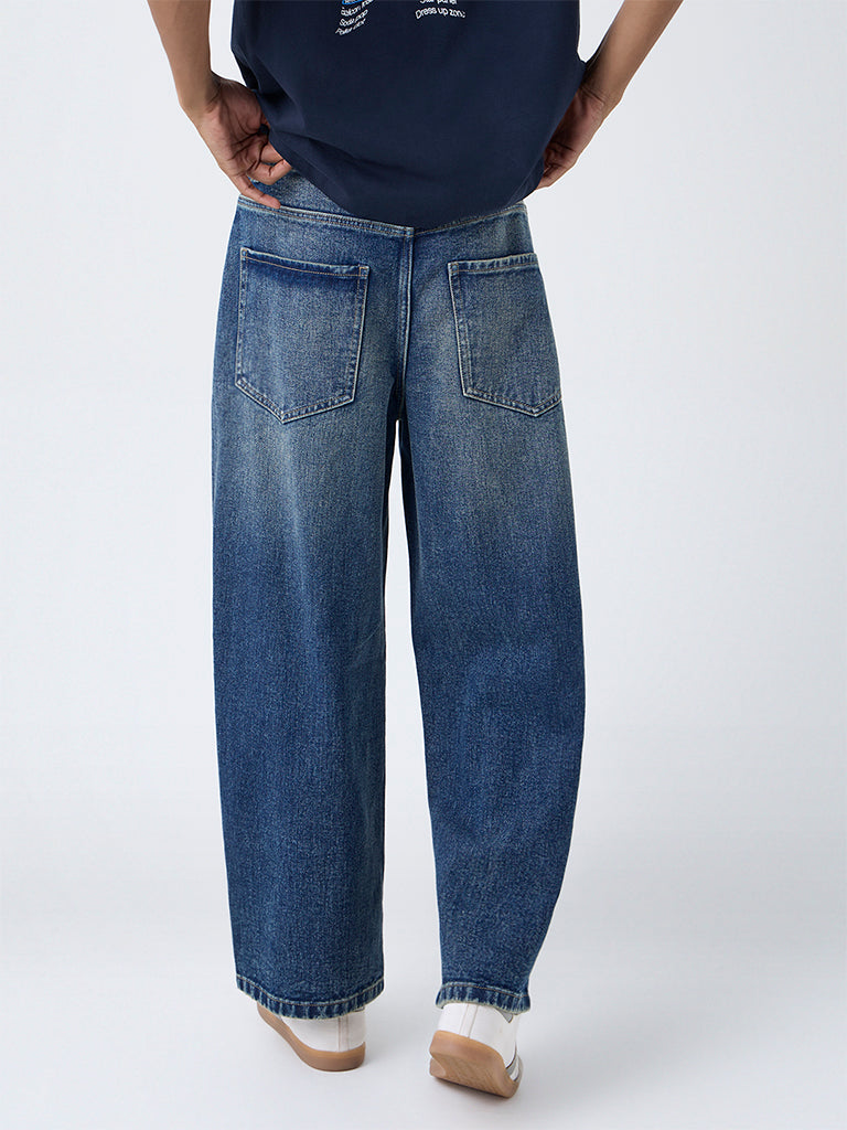 Nuon Blue Faded Relaxed-Fit Mid-Rise Jeans