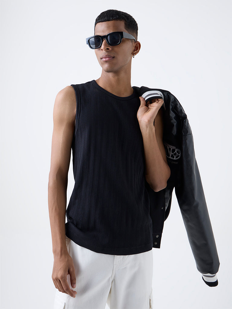 Nuon Black Ribbed-Textured Slim-Fit Cotton-Blend T-Shirt