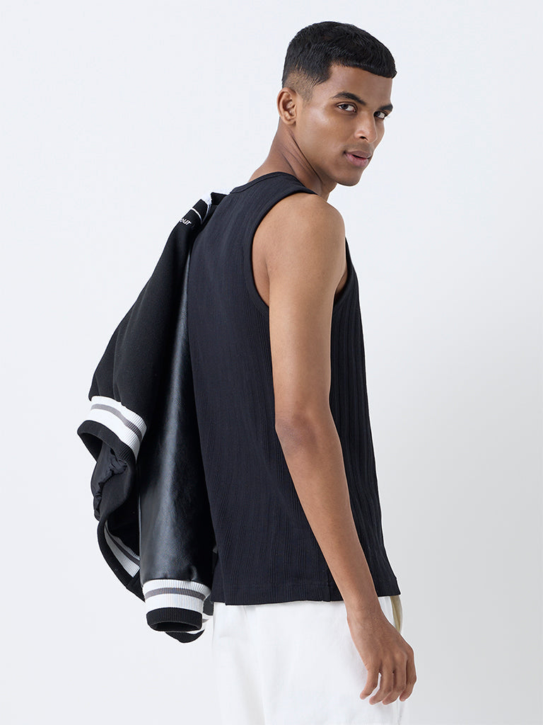 Nuon Black Ribbed-Textured Slim-Fit Cotton-Blend T-Shirt