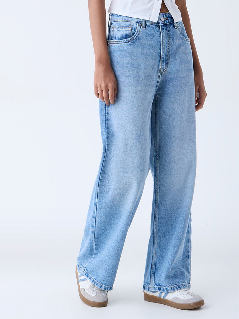 Nuon Light Blue Relaxed-Fit High-Rise Jeans