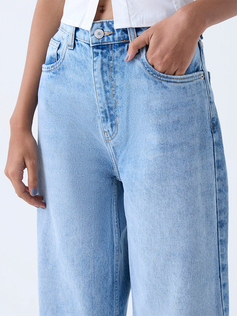 Nuon Light Blue Relaxed-Fit High-Rise Jeans