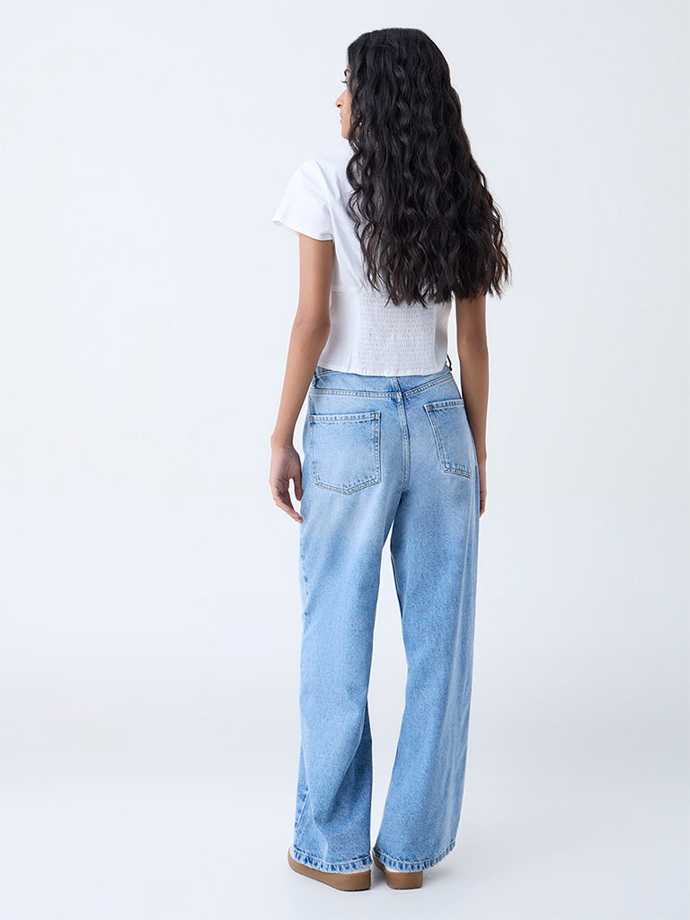 Nuon Light Blue Relaxed-Fit High-Rise Jeans