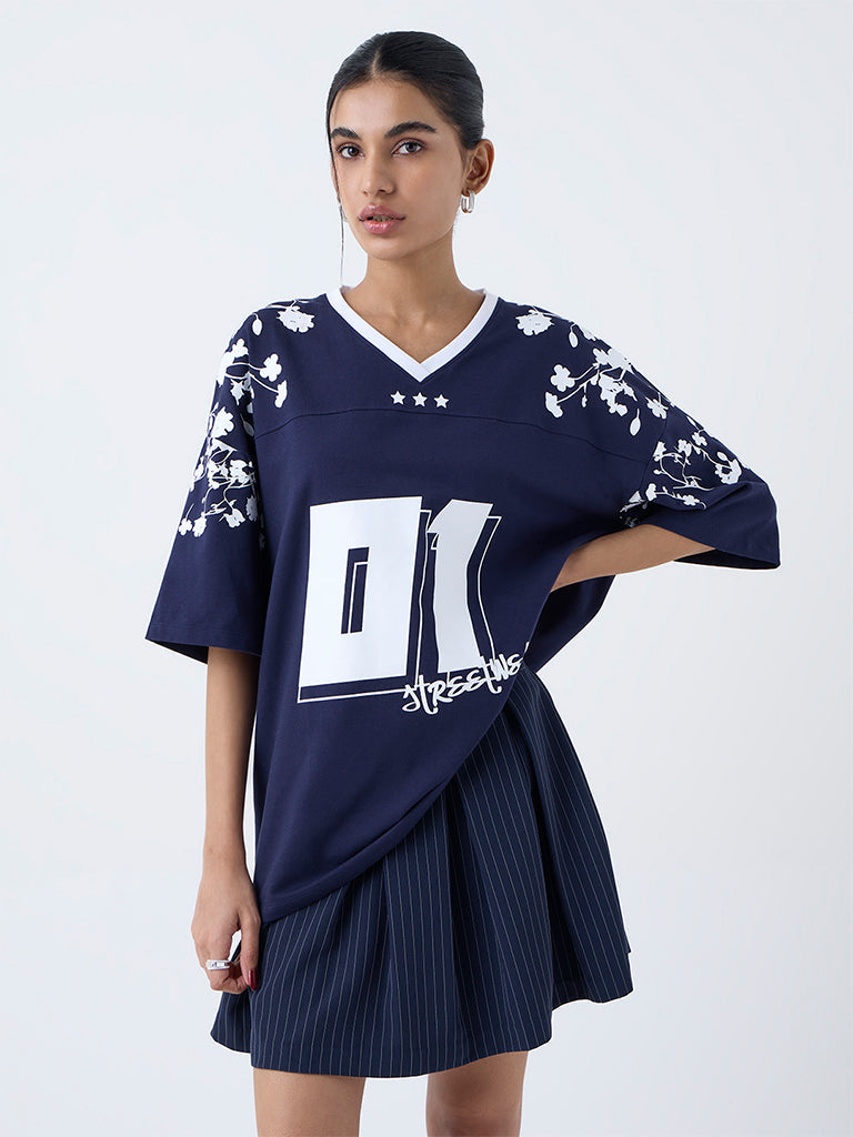 Nuon Navy Printed T-Shirt