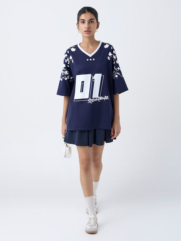Nuon Navy Printed T-Shirt