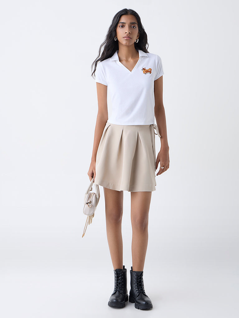 Nuon White Ribbed Cotton-Blend Top
