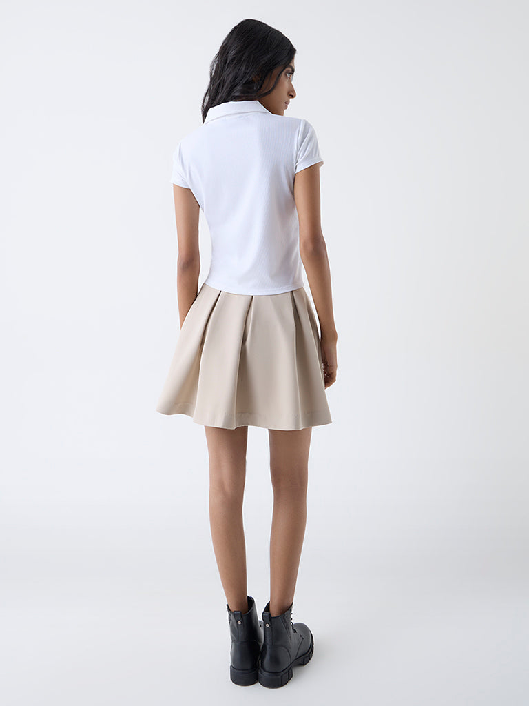 Nuon White Ribbed Cotton-Blend Top