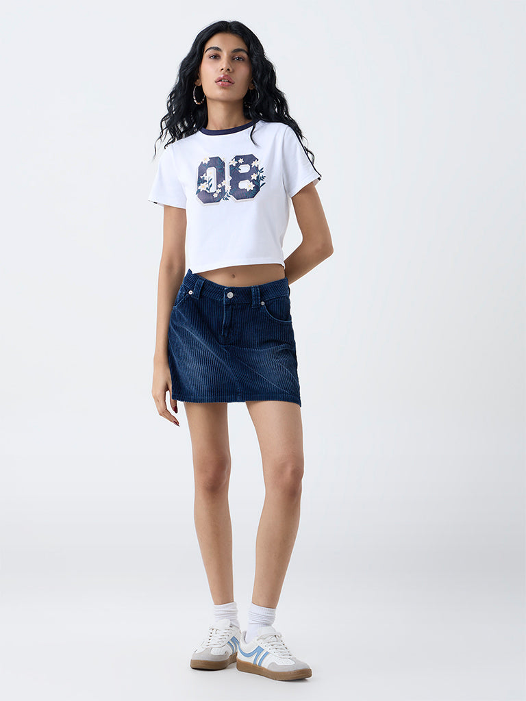 Nuon White Numerical Printed T-Shirt