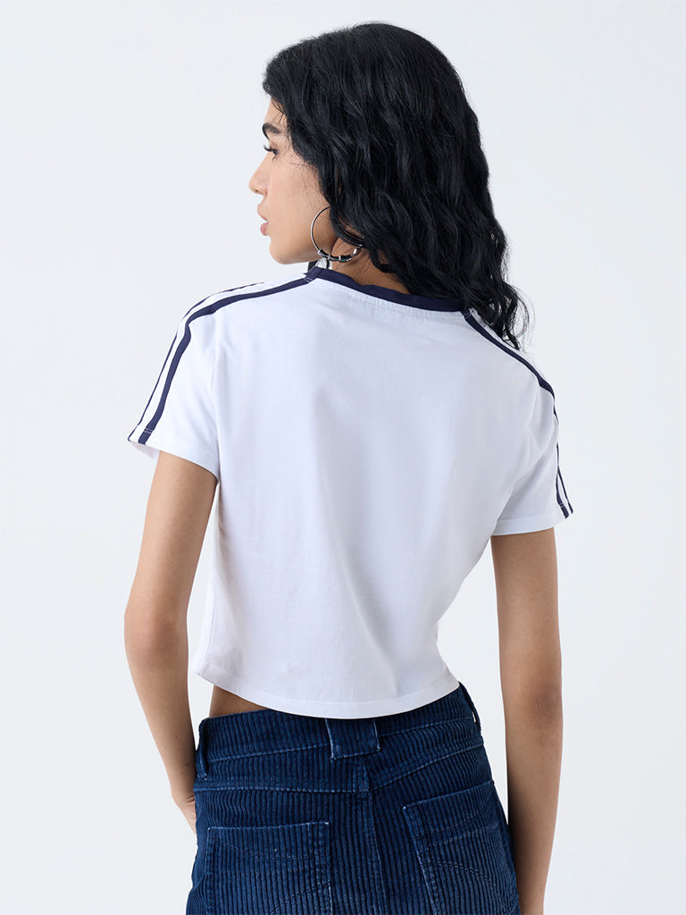 Nuon White Numerical Printed T-Shirt