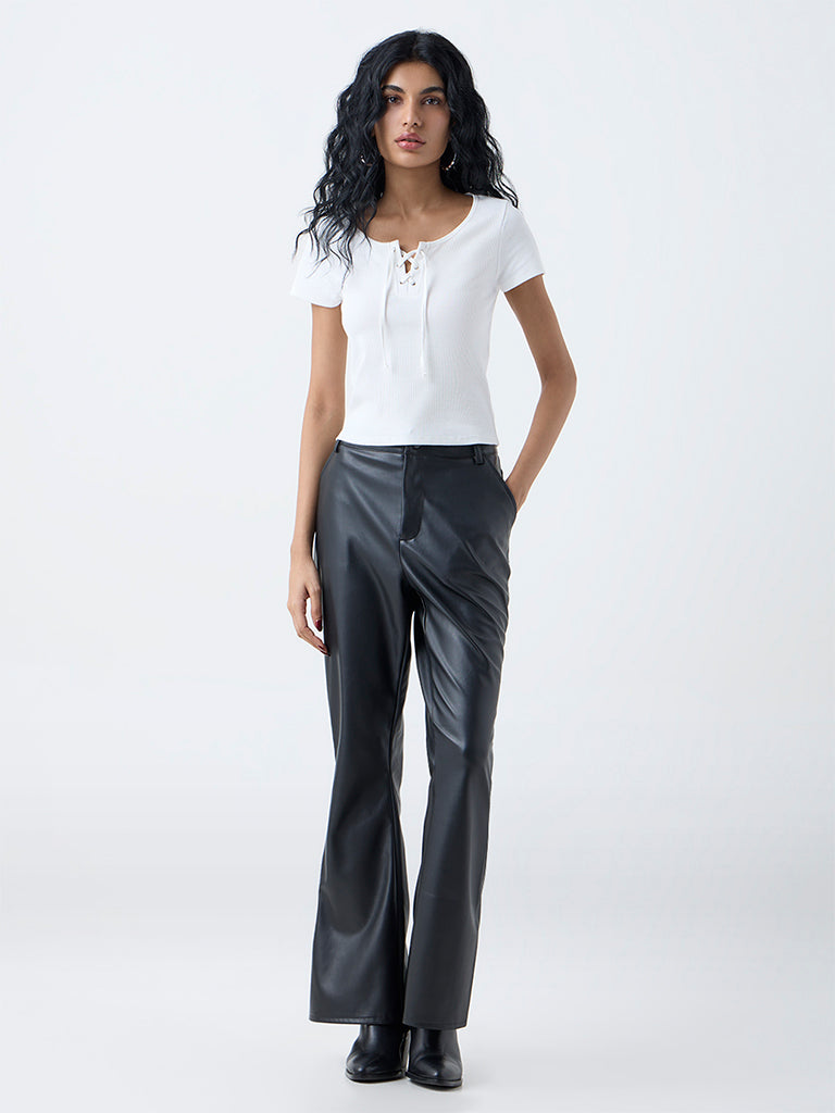Nuon White Ribbed Criss-Cross Design Top